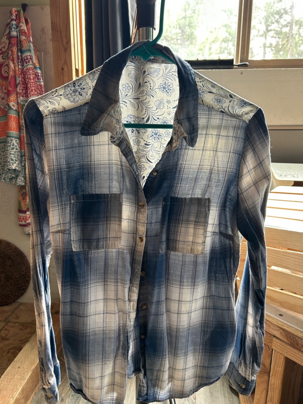 Maurices Blue and White Plaid Button-Down Shirt